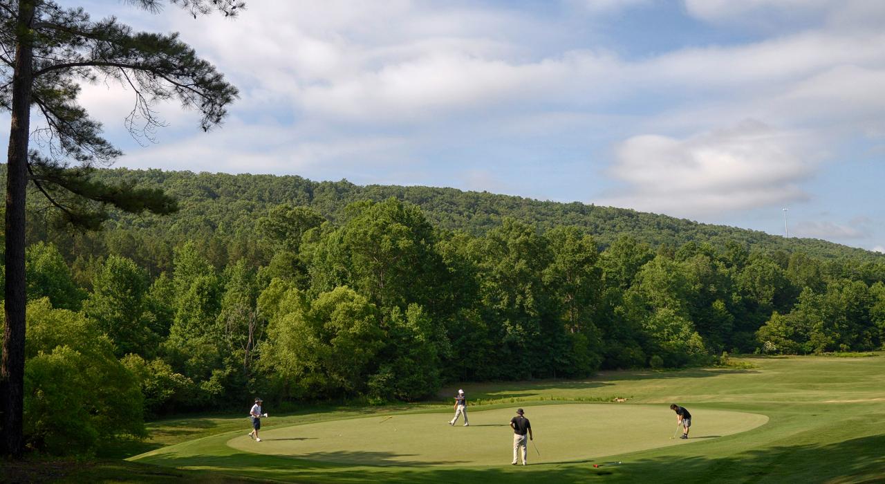 在罗伯特•特伦特•琼斯高尔夫俱乐部的球场挥杆 在罗伯特•特伦特•琼斯高尔夫俱乐部的球场挥杆