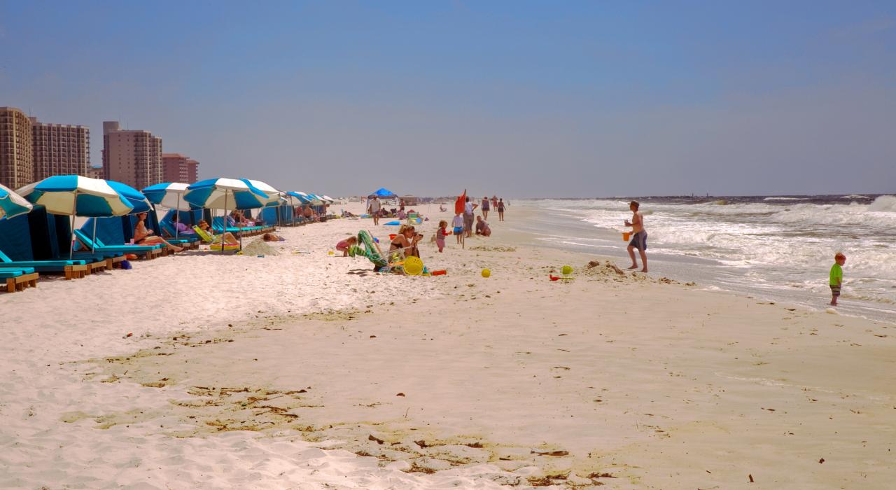 在阿拉巴马州的一座海滩上游玩，该州拥有超过 51 公里长的墨西哥湾海岸线