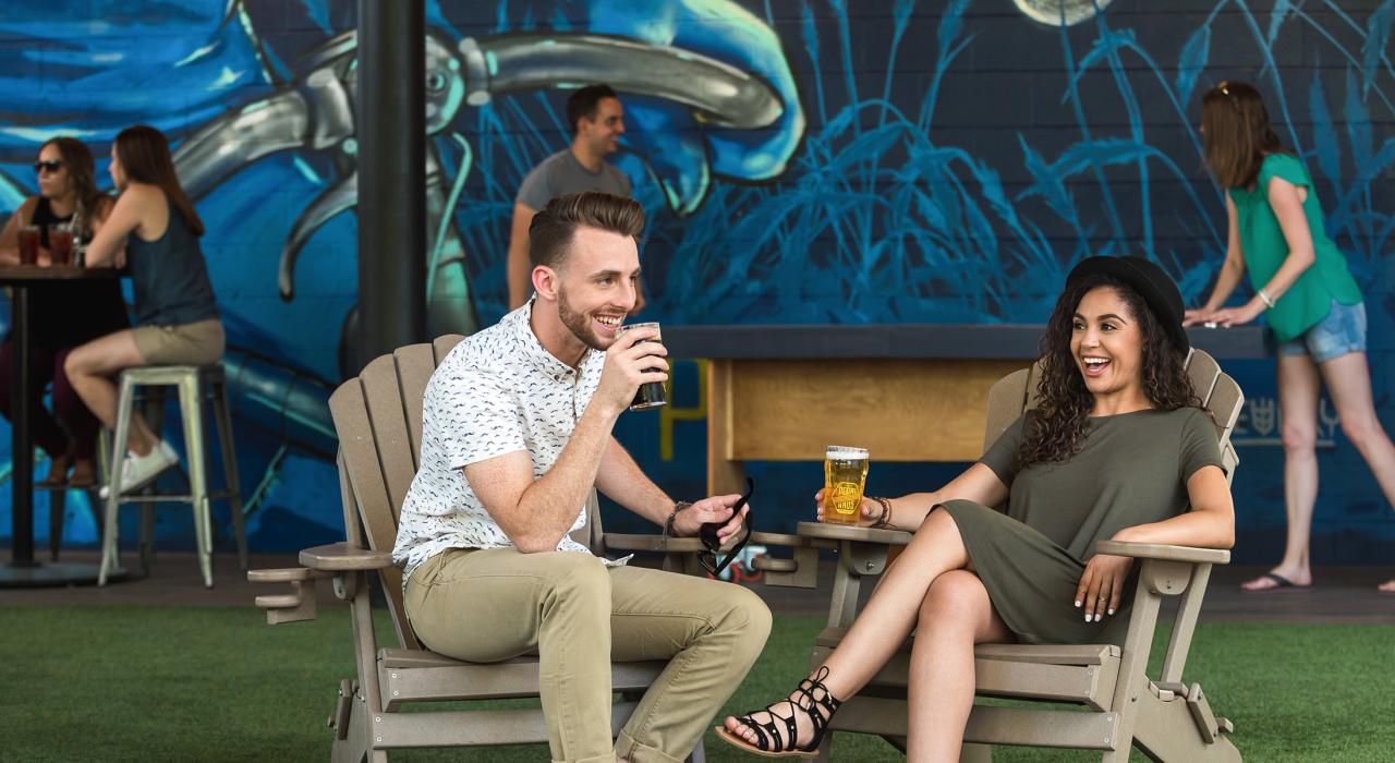 Sharing a laugh and a pint at Pedal Haus Brewery