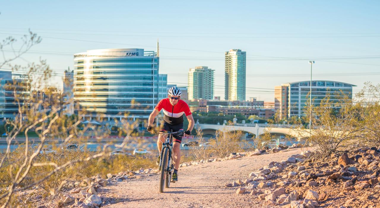 Cycling with views of the city in Papago Park