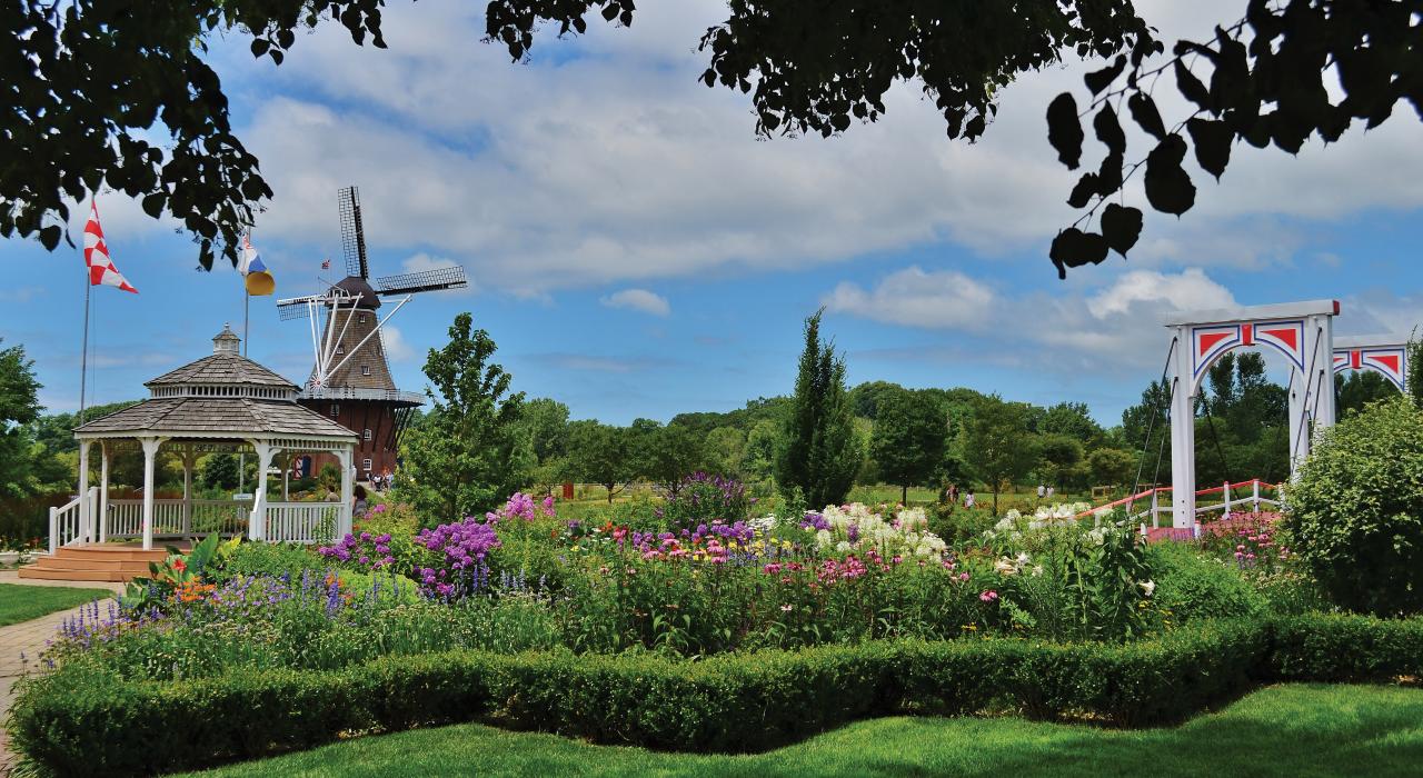 风车岛花园内精心修剪的花卉园景 风车岛花园内精心修剪的花卉园景