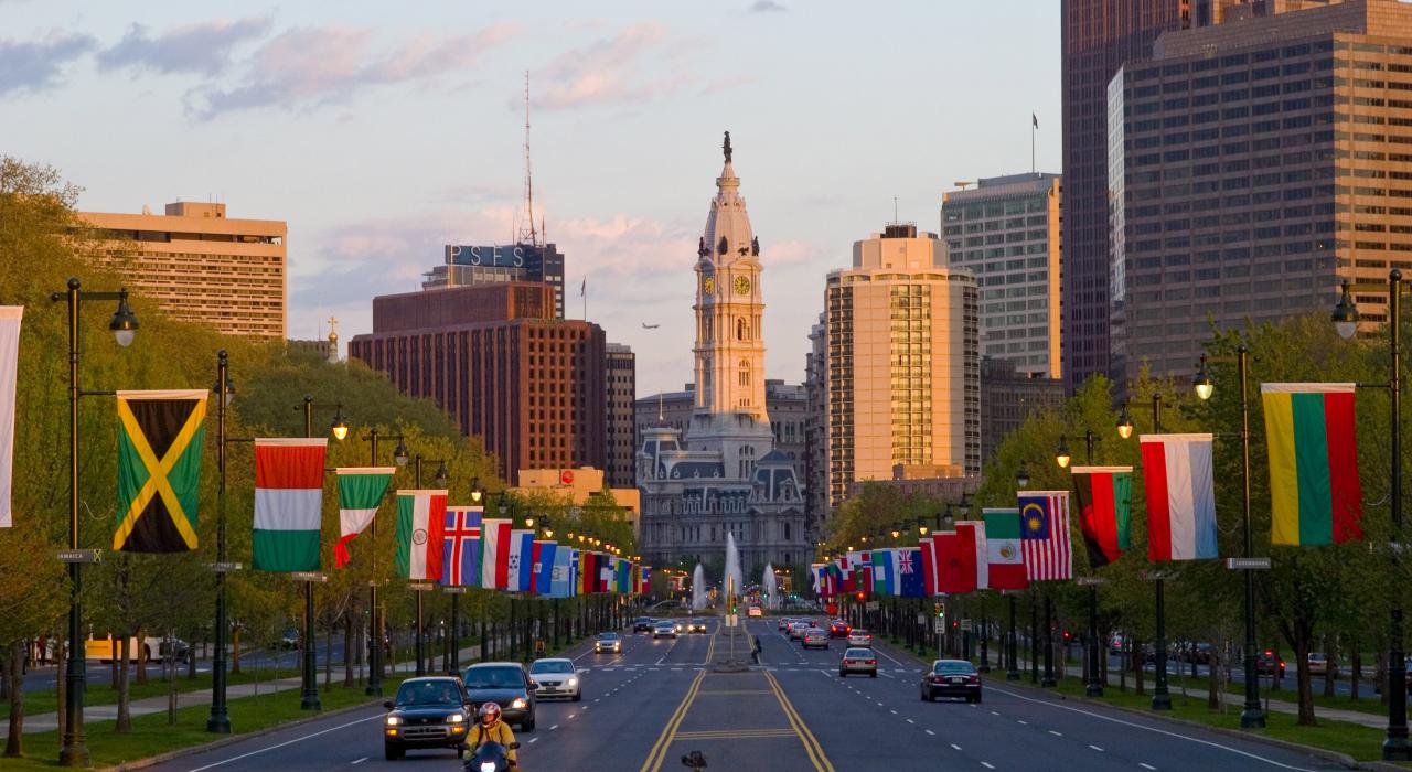 费城富兰克林公园大道的各国国旗