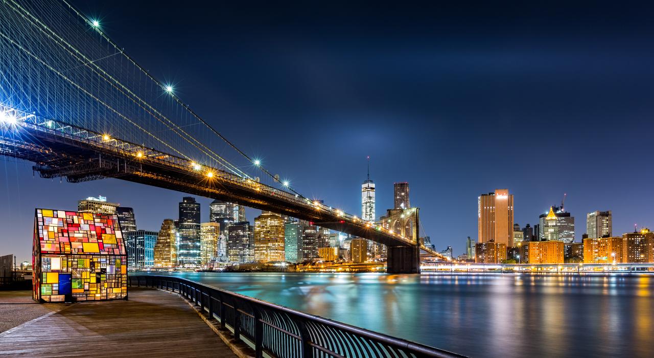 纽约布鲁克林大桥夜景