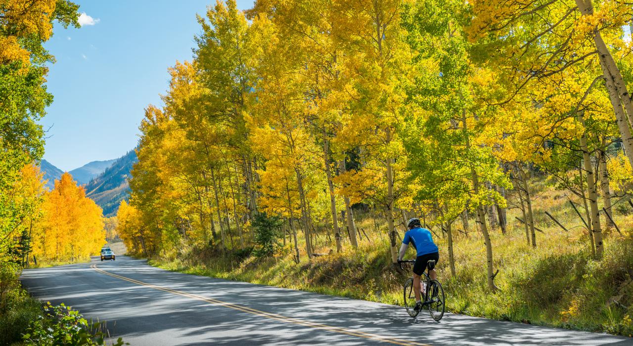沿着蜿蜒的 Castle Creek 路骑行