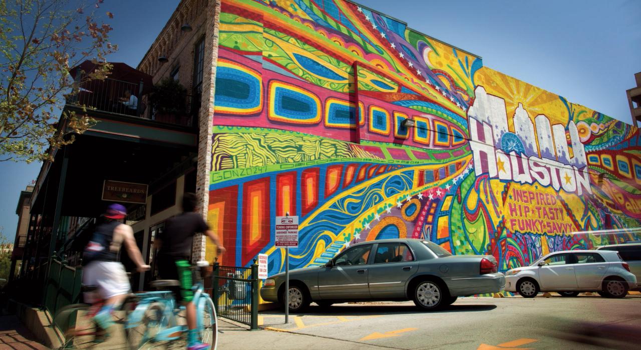 德克萨斯州休斯敦市中心的彩色壁画 德克萨斯州休斯敦市中心的彩色壁画