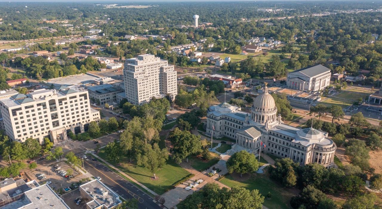 密西西比州杰克逊密西西比州议会大厦鸟瞰图