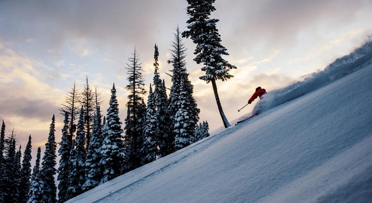 在加利纳山口的新鲜粉雪上滑雪
