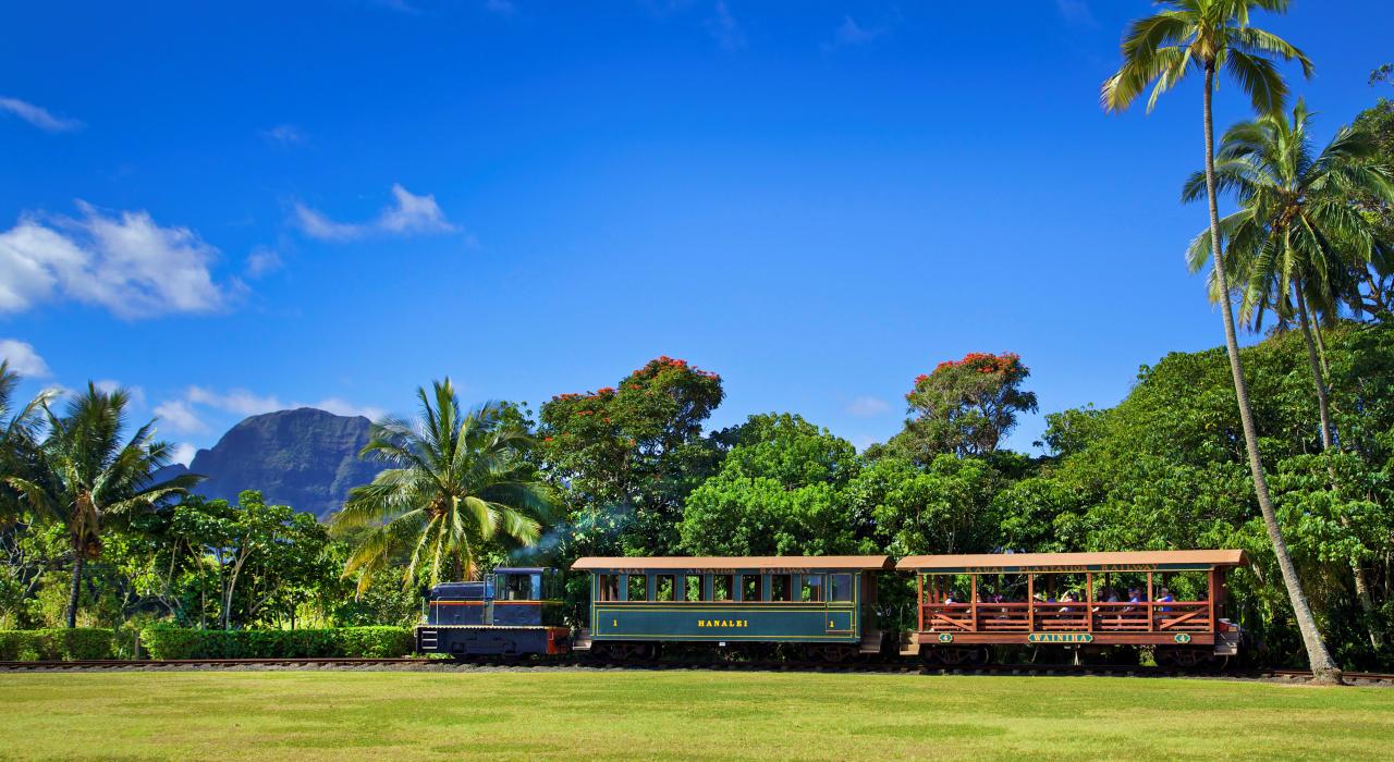 在奇亚胡纳种植园 (Kilohana Plantation) 乘坐可爱岛种植园铁路 (Kauaʻi Plantation Railway) 在奇亚胡纳种植园 (Kilohana Plantation) 乘坐可爱岛种植园铁路 (Kauaʻi Plantation Railway)