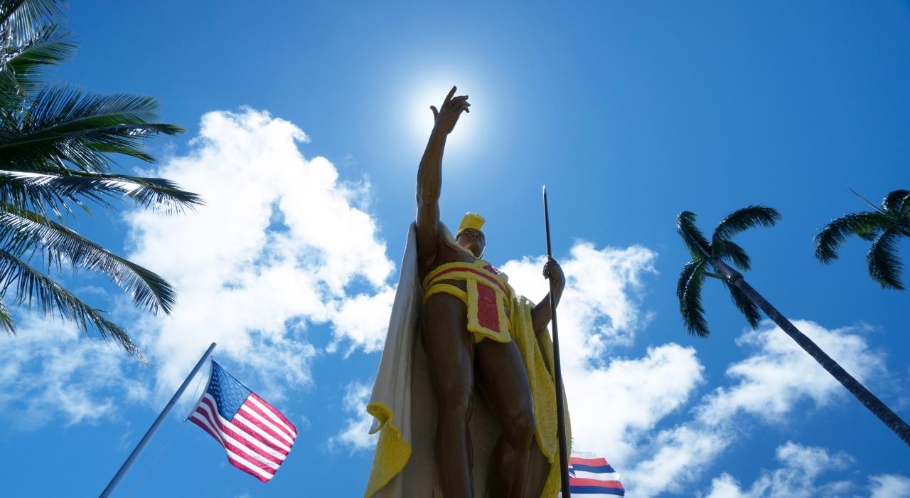The Original Kamehameha I Statue honoring Hawaiʻi’s king who united the islands