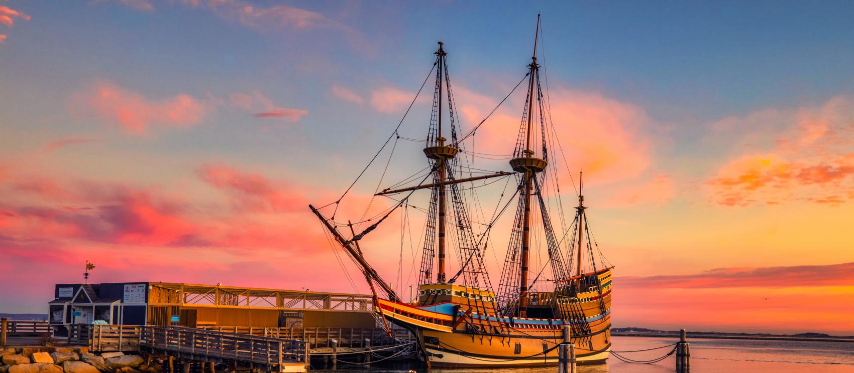 The Mayflower II, a full-scale replica of a 17th-century ship, at the Plymouth Patuxet Museum